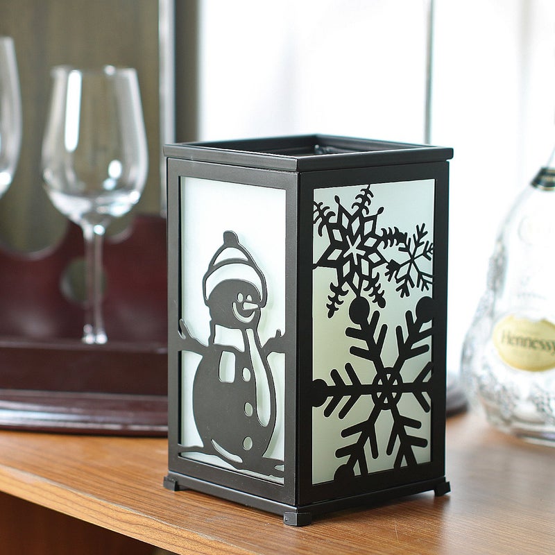 GiveU Decorative Led Candle Lantern with Timer Rustic Candle Lantern with Twelve Magnetic Seasonal Themed Panels ,5 x 5 x 8.5" Black - Image 2